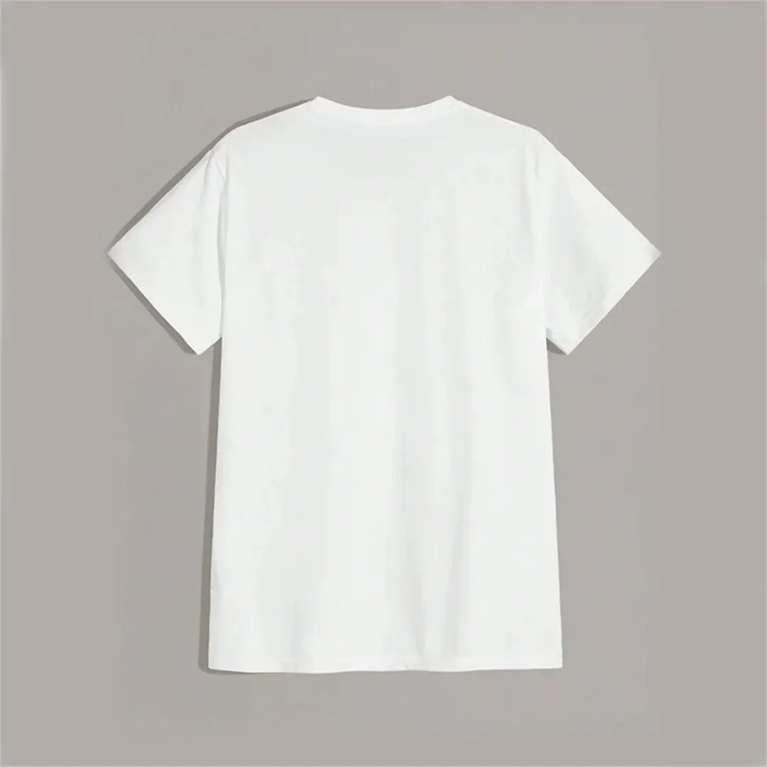 Men's Fashion Cotton T Shirt Crewneck Short T Shirt Sleeve Casual Loose White Black Tops