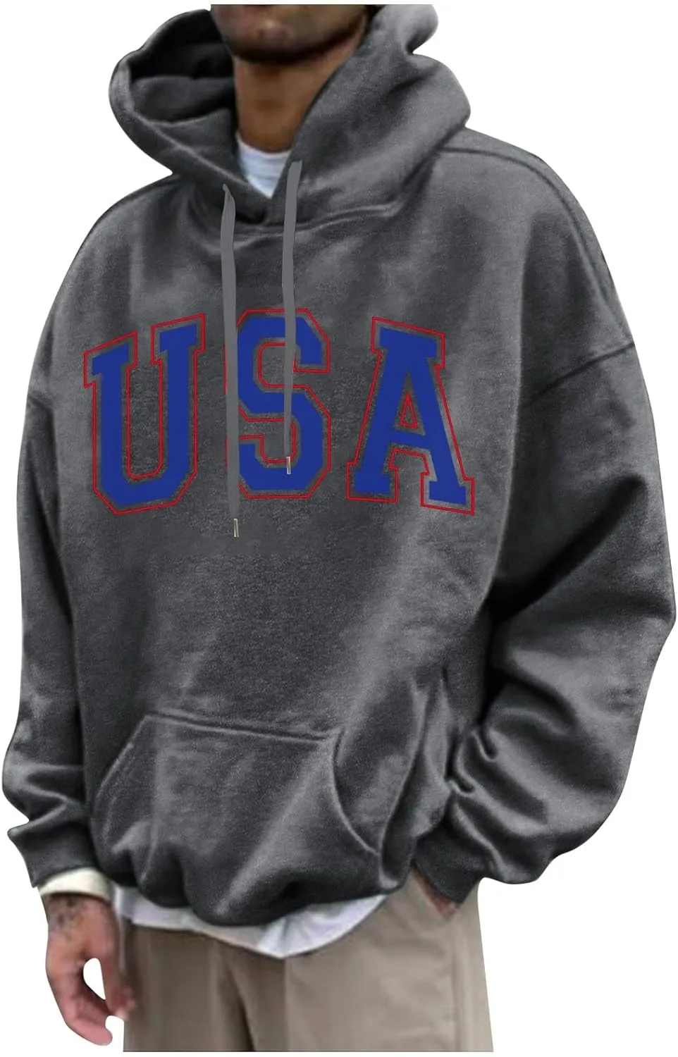 Mens Pullover Plus Size Long Sleeve Casual Loose Crewneck Hoodies