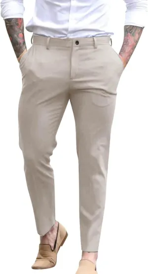 Mens Slim Fit Dress Pants Expandable Waist Casual Business Office Work Skinny Pants Comfy Flat-Front Stretch Chino Golf Trousers Slacks Tapered Leg Suit Pants Pantalones de Vestir para Hombre Khaki