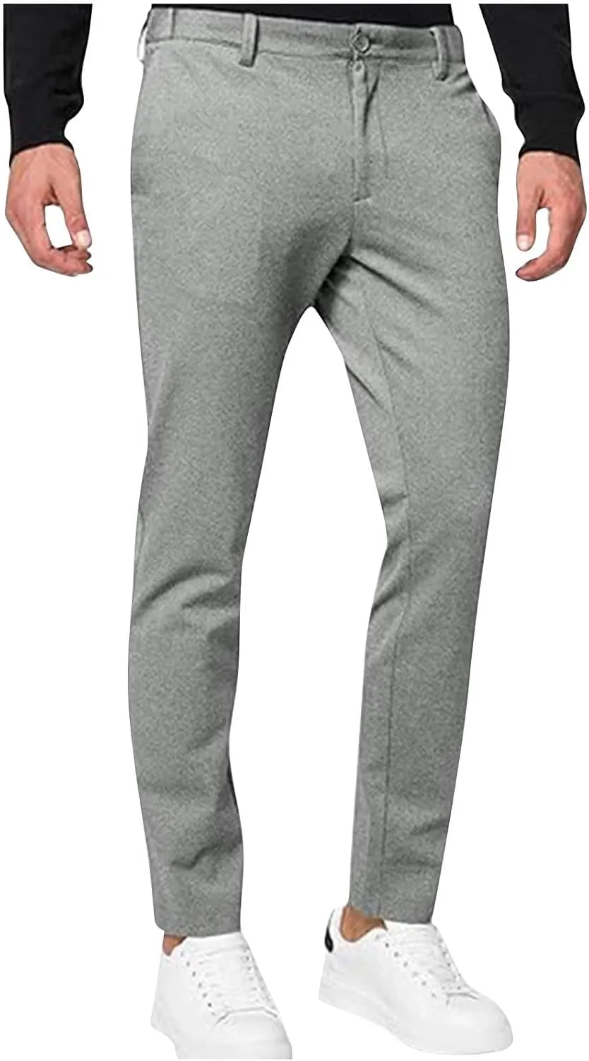 Mens Suit Pants Fashion Casual Slim Fit Stretch Business Work Pant Lightweight Comfy Straight Dress Trousers