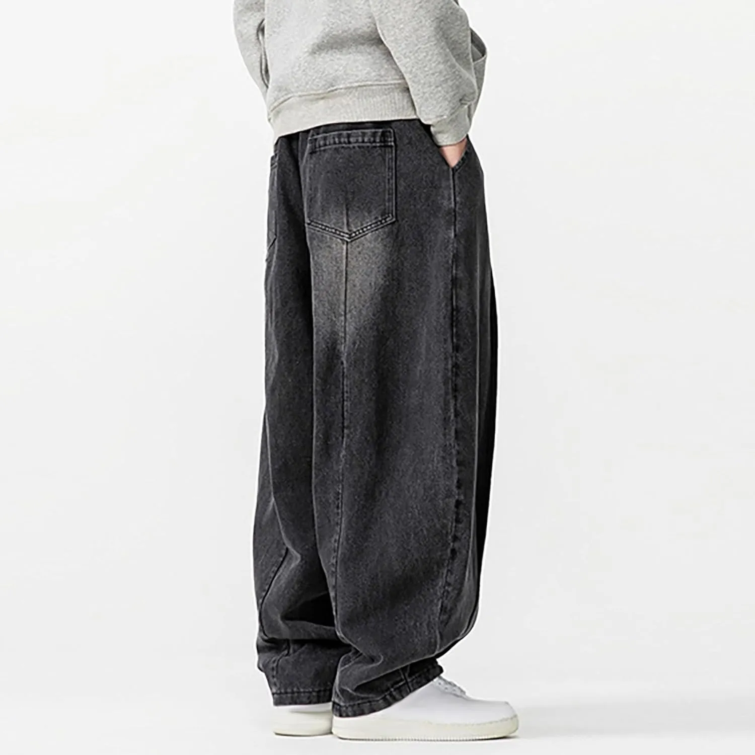 Men's Vintage Harem Denim Pants 2025 Casual Loose Trendy Plus Size Pants Drawstring Wide Leg Jean Pants with Pockets