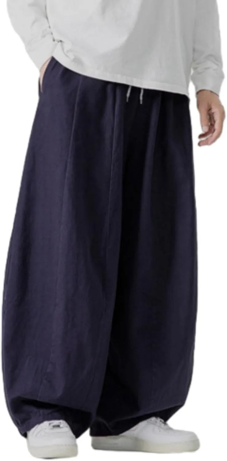 Mens Wide Leg Palazzo Pants Casual Lounge Oversized Jogging Harem Pants Drawstring Loose Beach Trousers with Pockets