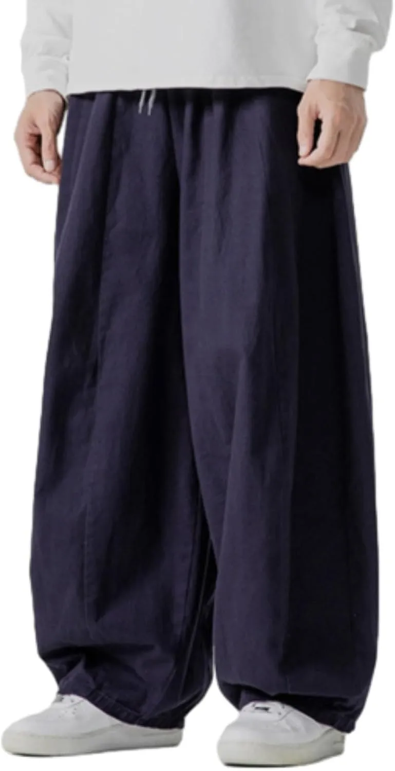 Mens Wide Leg Palazzo Pants Casual Lounge Oversized Jogging Harem Pants Drawstring Loose Beach Trousers with Pockets