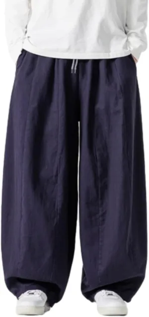 Mens Wide Leg Palazzo Pants Casual Lounge Oversized Jogging Harem Pants Drawstring Loose Beach Trousers with Pockets