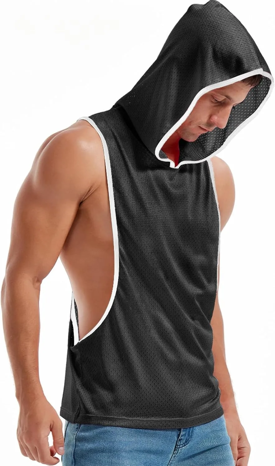 Men's Workout Hooded Tank Tops Bodybuilding Muscle Cut Off T Shirt Sleeveless Gym Hoodies