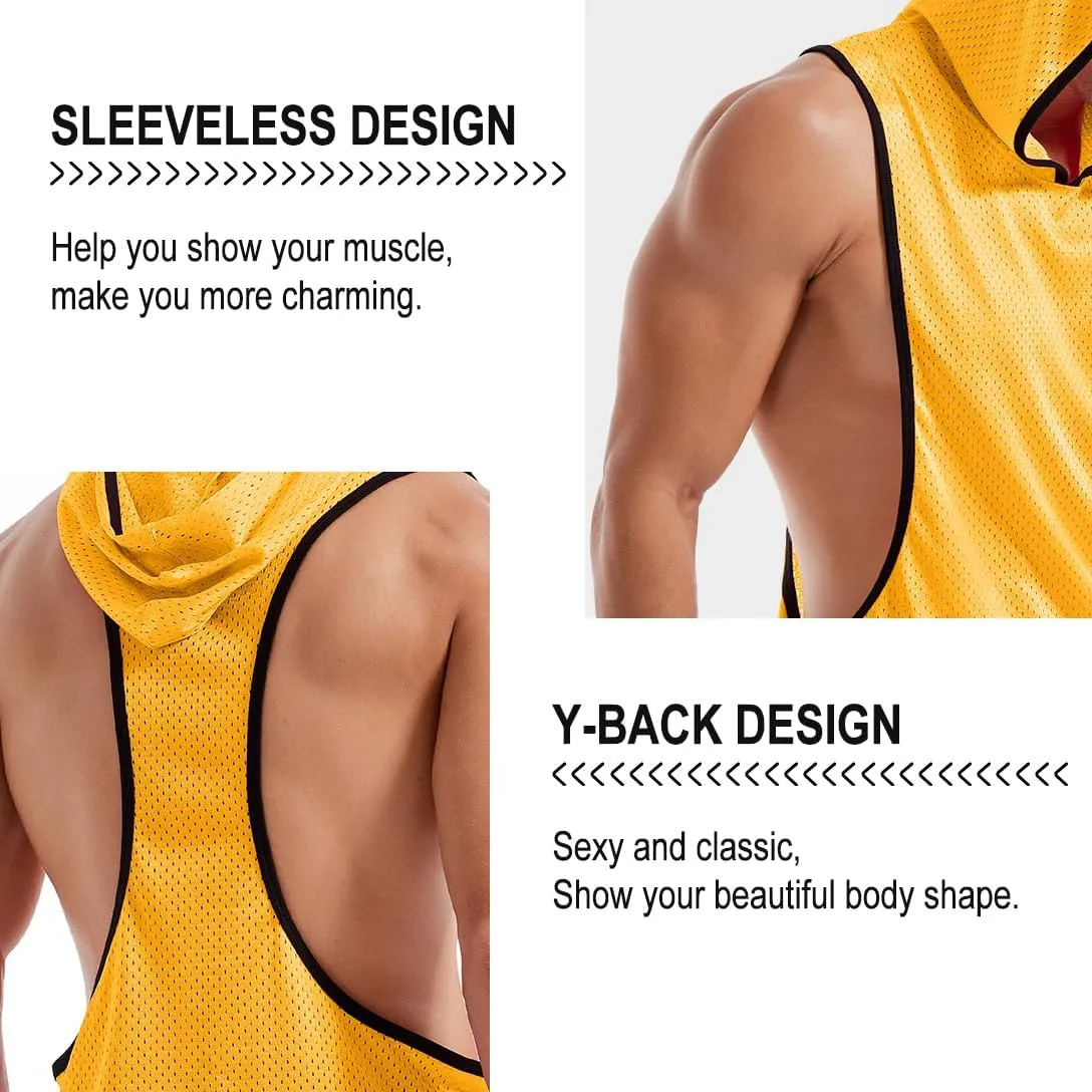 Men's Workout Hooded Tank Tops Bodybuilding Muscle Cut Off T Shirt Sleeveless Gym Hoodies