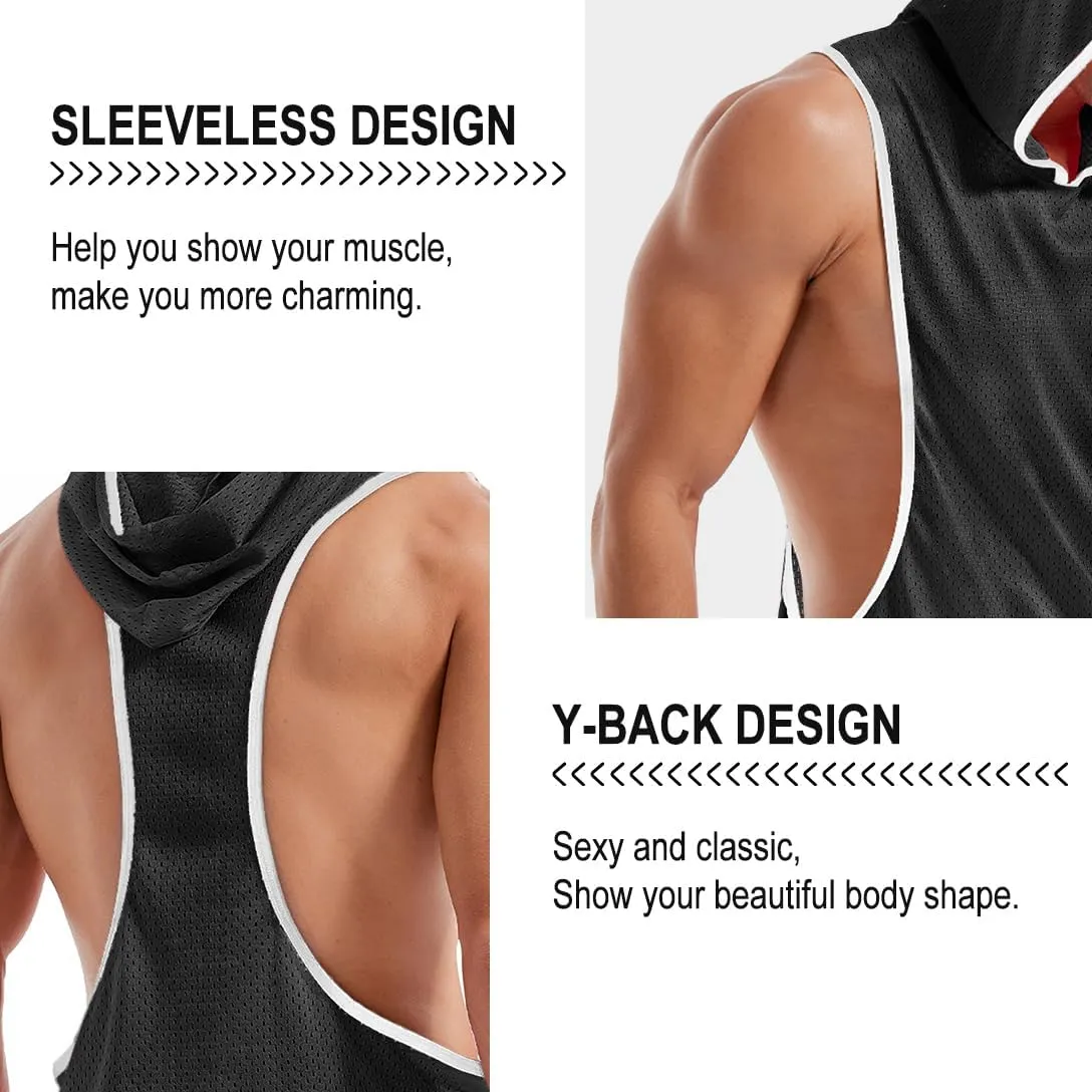 Men's Workout Hooded Tank Tops Bodybuilding Muscle Cut Off T Shirt Sleeveless Gym Hoodies