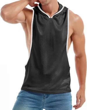 Men's Workout Hooded Tank Tops Bodybuilding Muscle Cut Off T Shirt Sleeveless Gym Hoodies