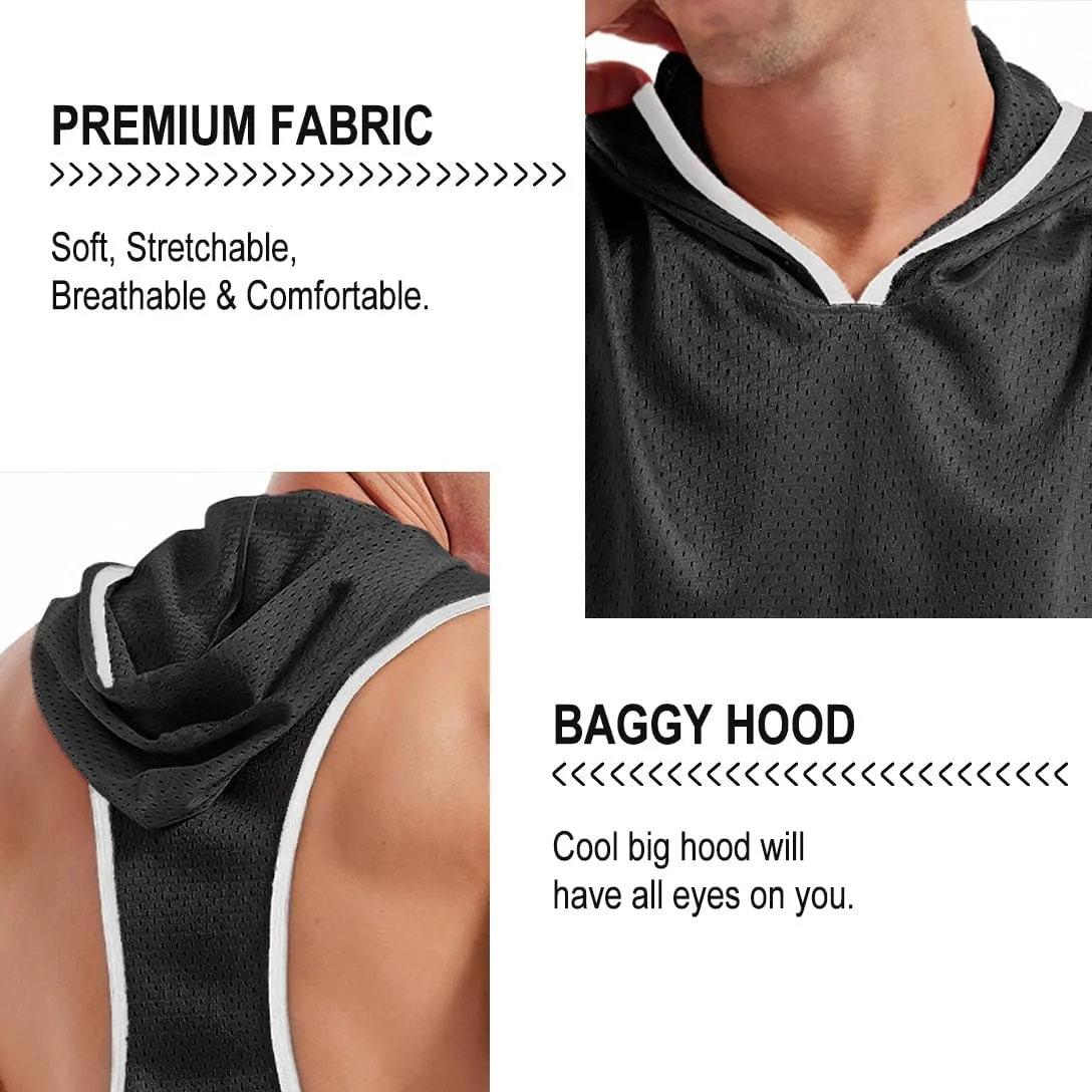 Men's Workout Hooded Tank Tops Bodybuilding Muscle Cut Off T Shirt Sleeveless Gym Hoodies