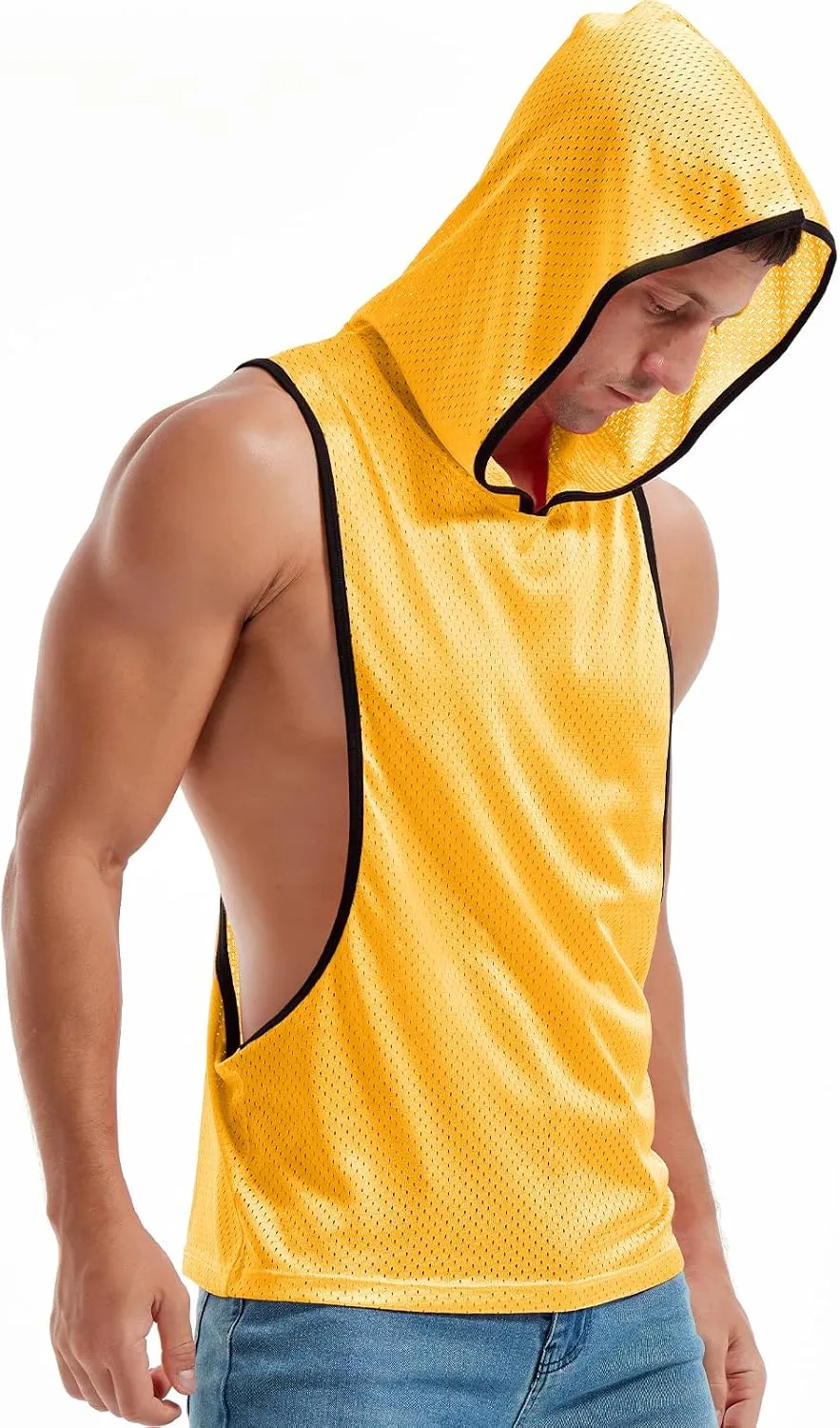 Men's Workout Hooded Tank Tops Bodybuilding Muscle Cut Off T Shirt Sleeveless Gym Hoodies