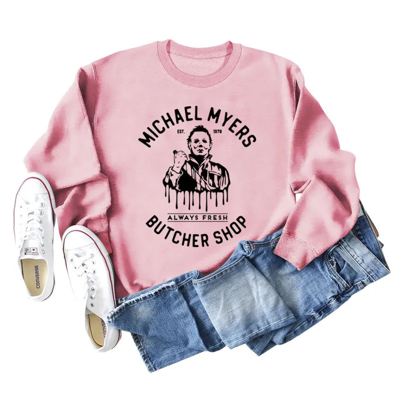 Michael Myers Autumn and Winter Bottoming Round Neck Letter Printing Long Sleeve Loose Sweater