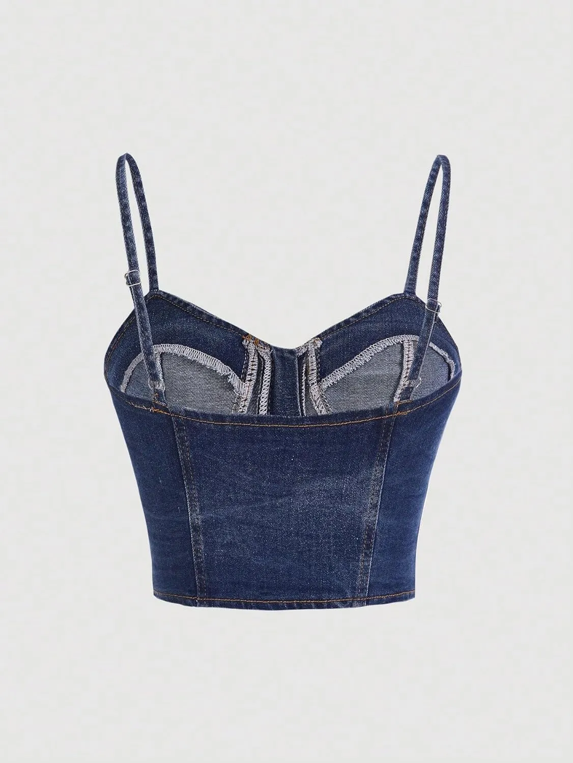 Milumia Women's Denim Bustier Crop Top Zip Front Spaghetti Strap Jean Cami Tank Tops