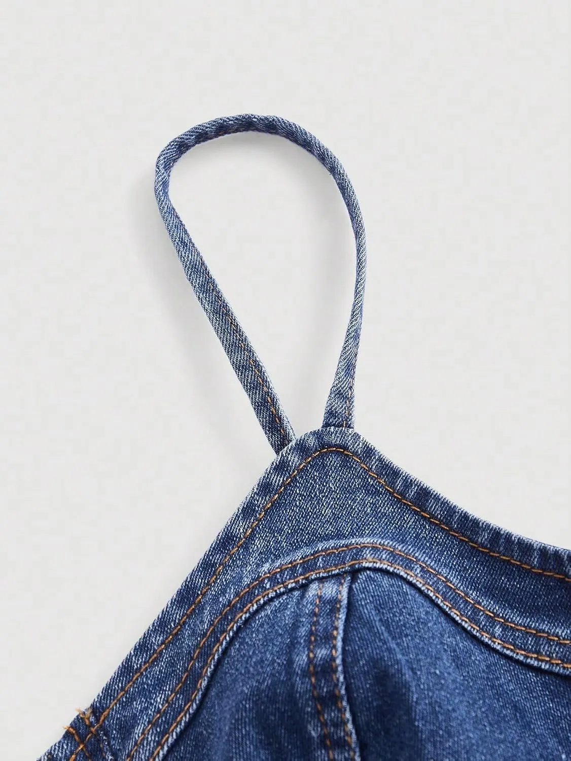 Milumia Women's Denim Bustier Crop Top Zip Front Spaghetti Strap Jean Cami Tank Tops