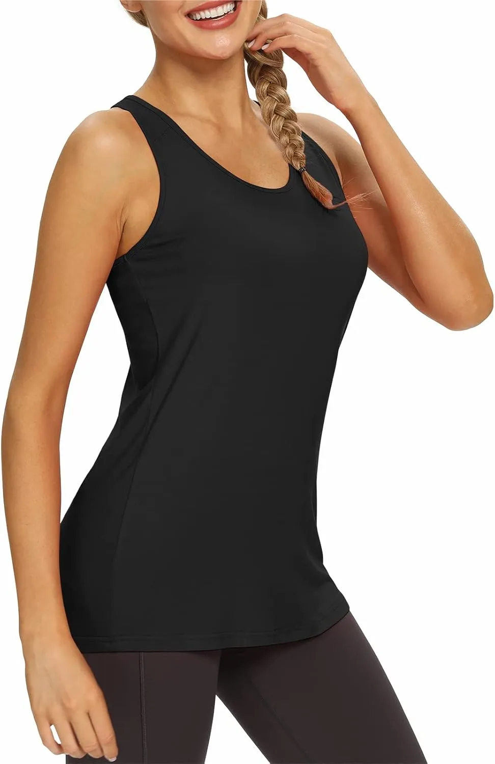 Mippo Womens Long Workout Tops Racerback Athletic Yoga Gym Tank Top Sports Tennis Shirt