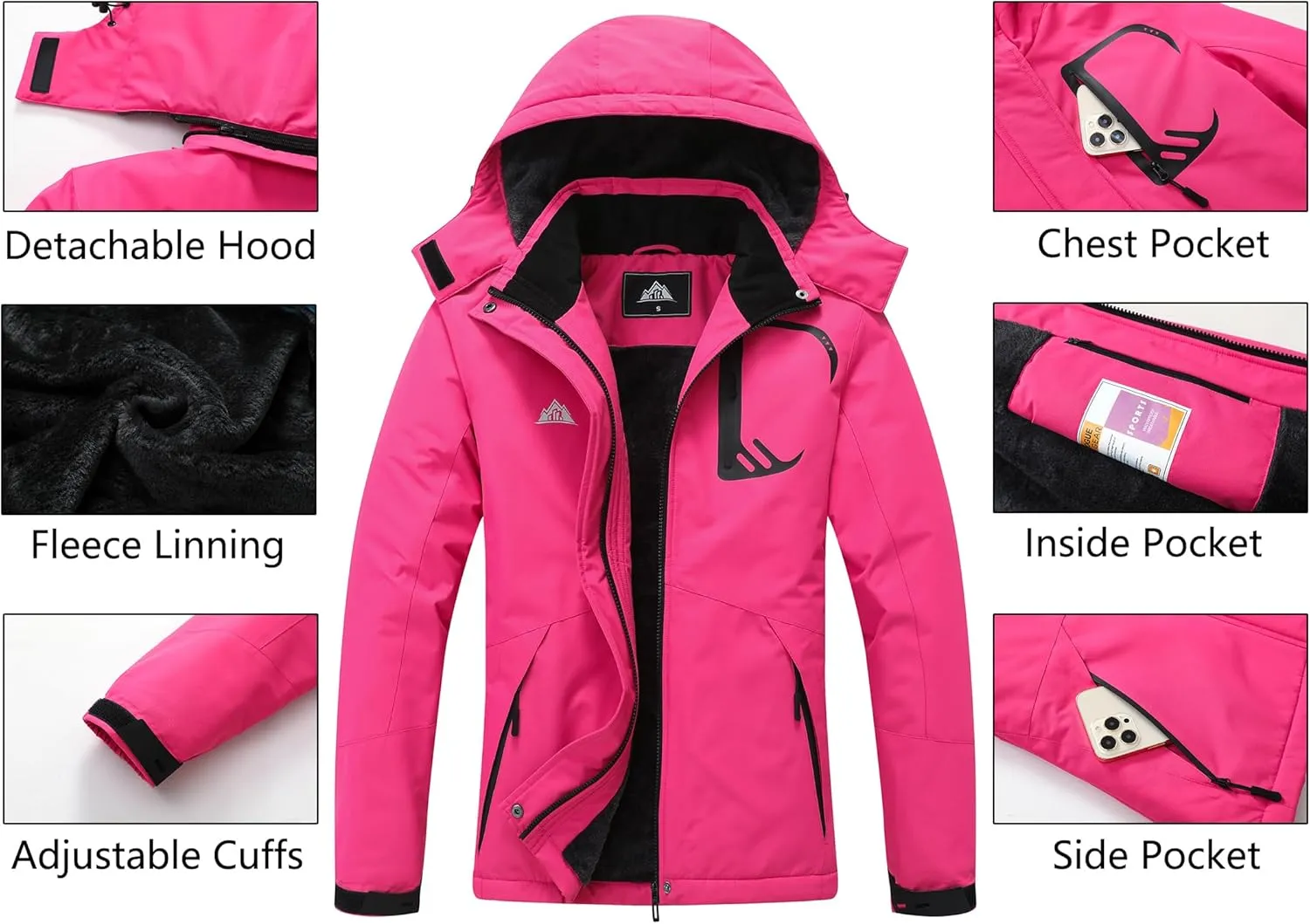 MOERDENG Women's Grey Winter Ski Jacket