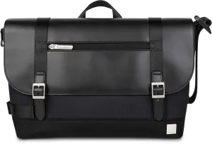 Moshi Carta Messenger Bag for 13" Laptop, Ultra-Lightweight & Durable, Polyester, Nylon, and Vegan Leather, Weather-Resistant, RFID Shield Pocket, Herringbone Black