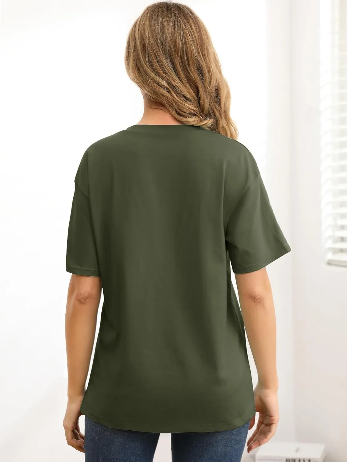 Muchpow Women's Crewneck Summer T Shirt Short Sleeve Casual Loose Tops with Pocket