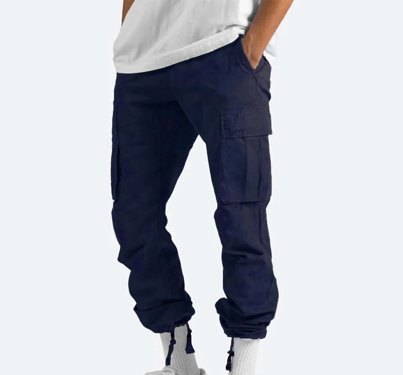 Muscularfit Cargo Pants for Men Big and Tall Elastic Waist Cotton Sweatpants Causal Solid Multi Pockets Joggers Athletic Pant