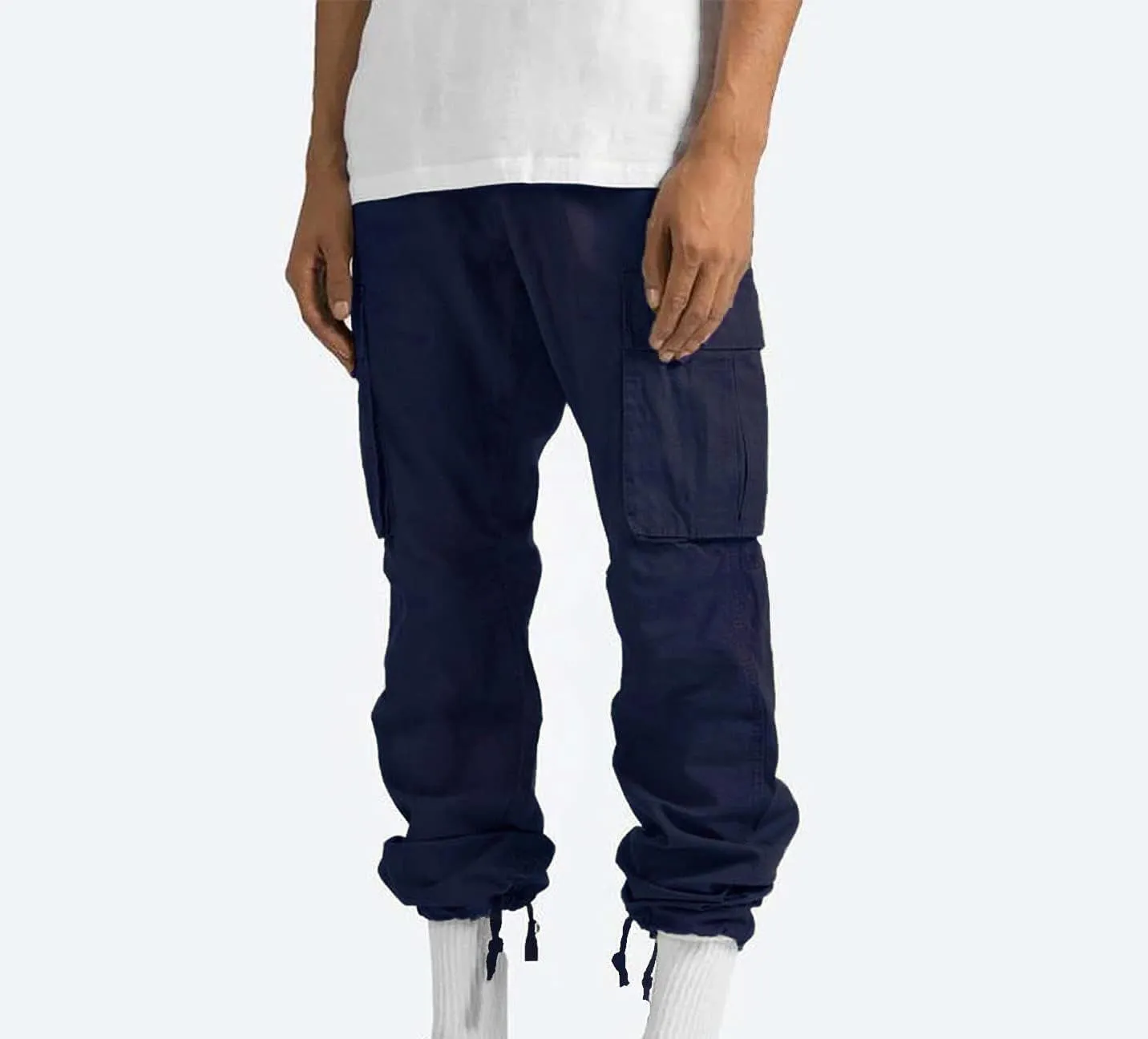 Muscularfit Cargo Pants for Men Big and Tall Elastic Waist Cotton Sweatpants Causal Solid Multi Pockets Joggers Athletic Pant