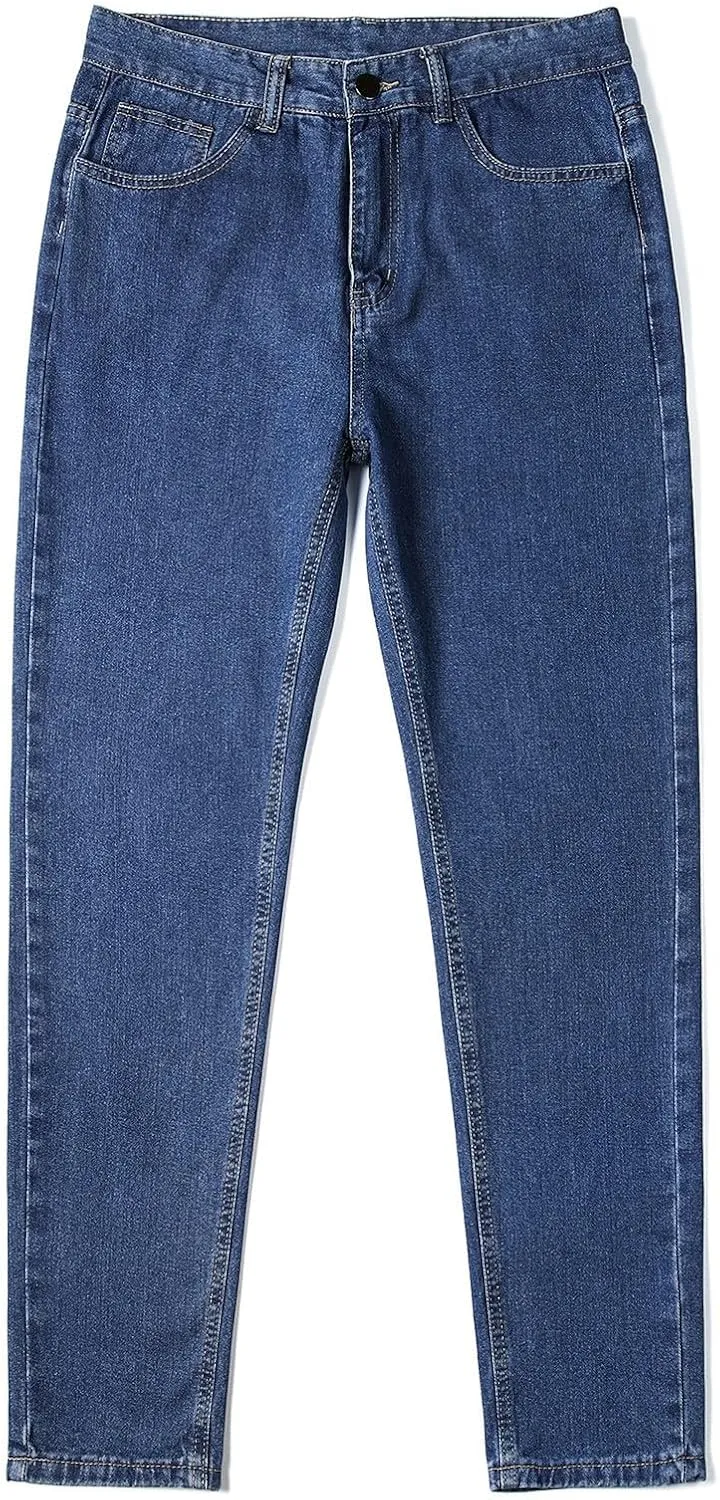 Muscularfit Cotton Pants for Men Fashion Buckle Zipper Flat Front Solid Jean Pants Casual Loose Straight Ripped Hole Trousers