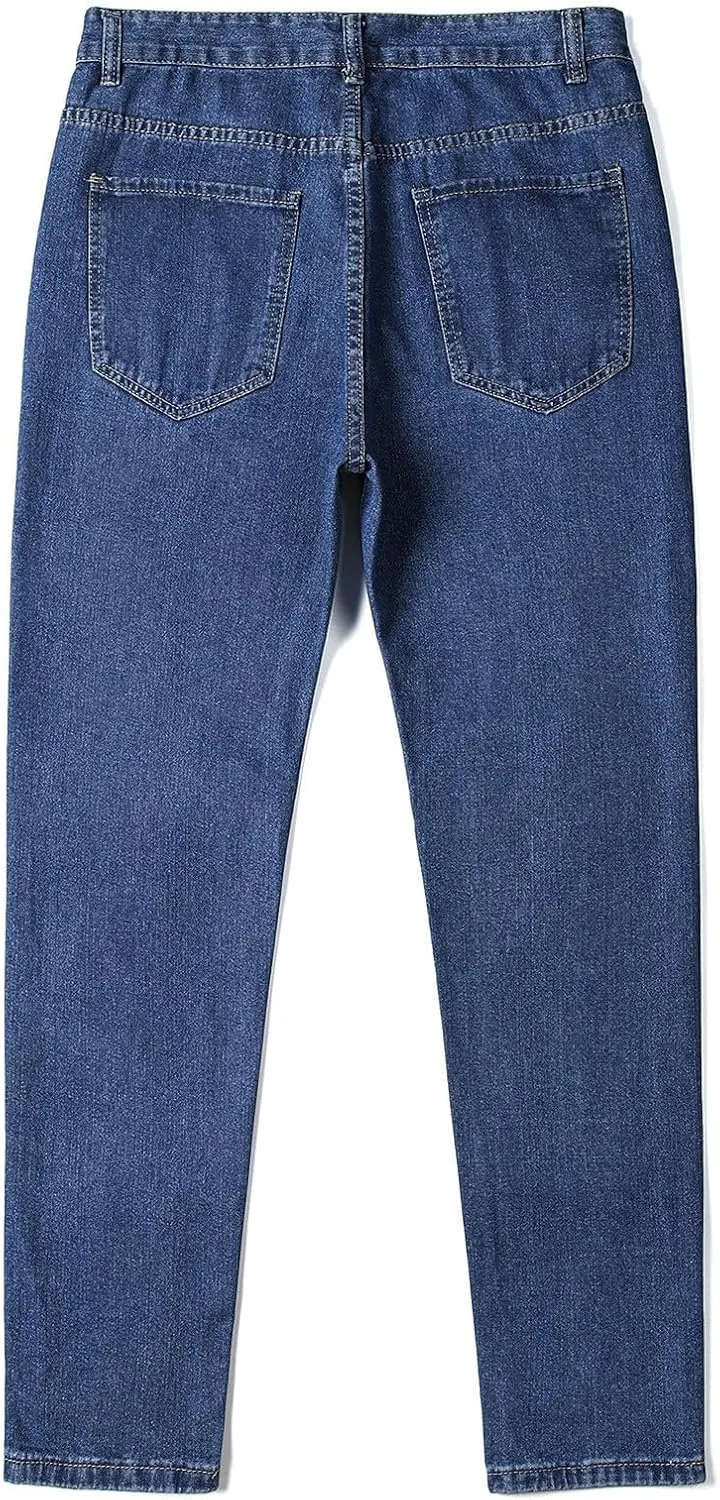 Muscularfit Cotton Pants for Men Fashion Buckle Zipper Flat Front Solid Jean Pants Casual Loose Straight Ripped Hole Trousers