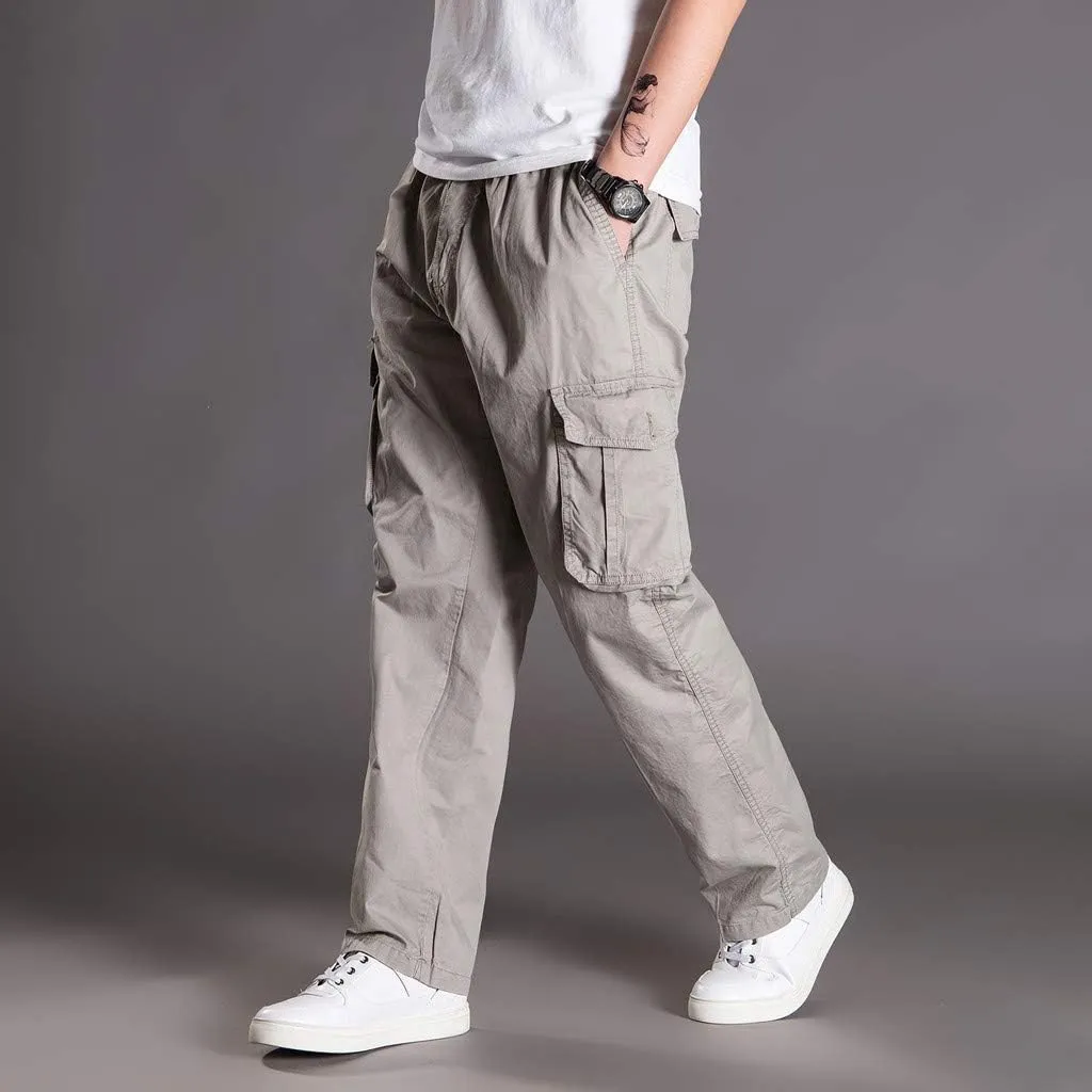 Muscularfit Men's Athletic Pants Casual Elastic Waist Linen Pants Regular Big and Tall Multi Pockets Solid Cargo Pants 2023