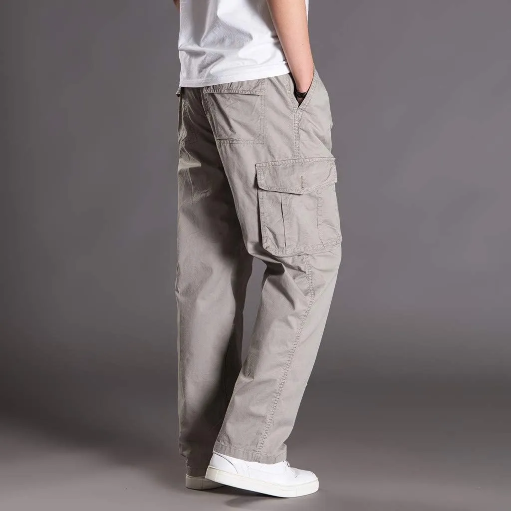 Muscularfit Men's Athletic Pants Casual Elastic Waist Linen Pants Regular Big and Tall Multi Pockets Solid Cargo Pants 2023