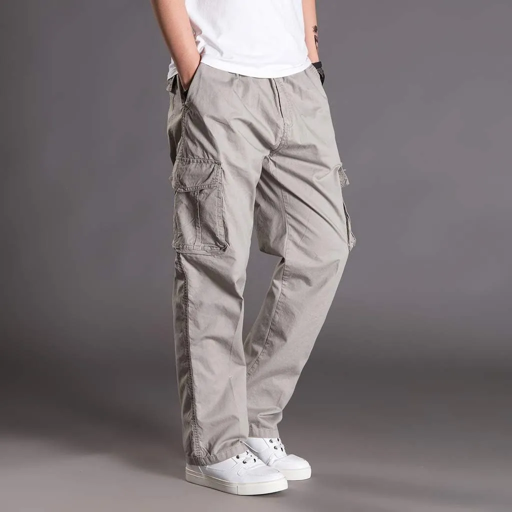 Muscularfit Men's Athletic Pants Casual Elastic Waist Linen Pants Regular Big and Tall Multi Pockets Solid Cargo Pants 2023