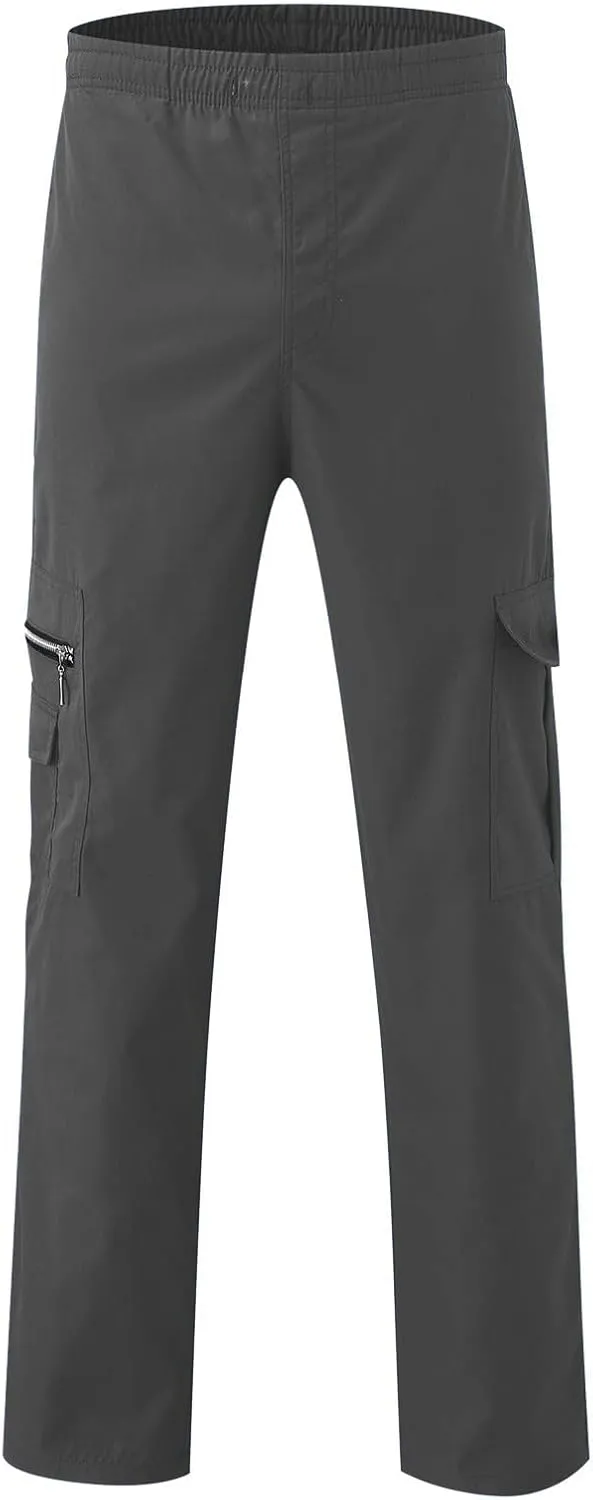 Muscularfit Mens Pants Drawstring Elastic Waist Quick Dry Solid Sport Cargo Pants Casual Loose Multi Pockets Sweatpants