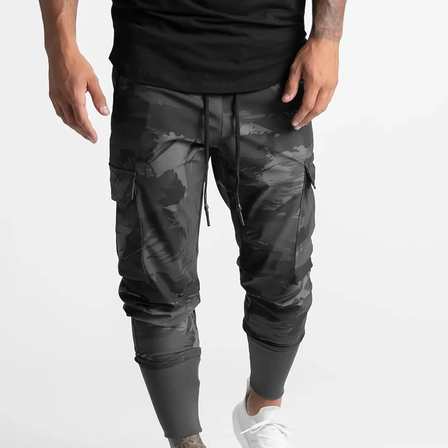 Muscularfit Men's Pants Slim Fit Drawstring Solid Multi Pockets Cargo Pants for Men Fashion Outdoor Casual Jogger Sweatpants