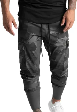 Muscularfit Men's Pants Slim Fit Drawstring Solid Multi Pockets Cargo Pants for Men Fashion Outdoor Casual Jogger Sweatpants