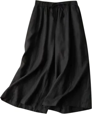 NATHGAM Plus Size Pants for Women Loose Wide Leg Athletic Pants Comfy Linen High Waist Flowy Palazzo Trousers with Pockets