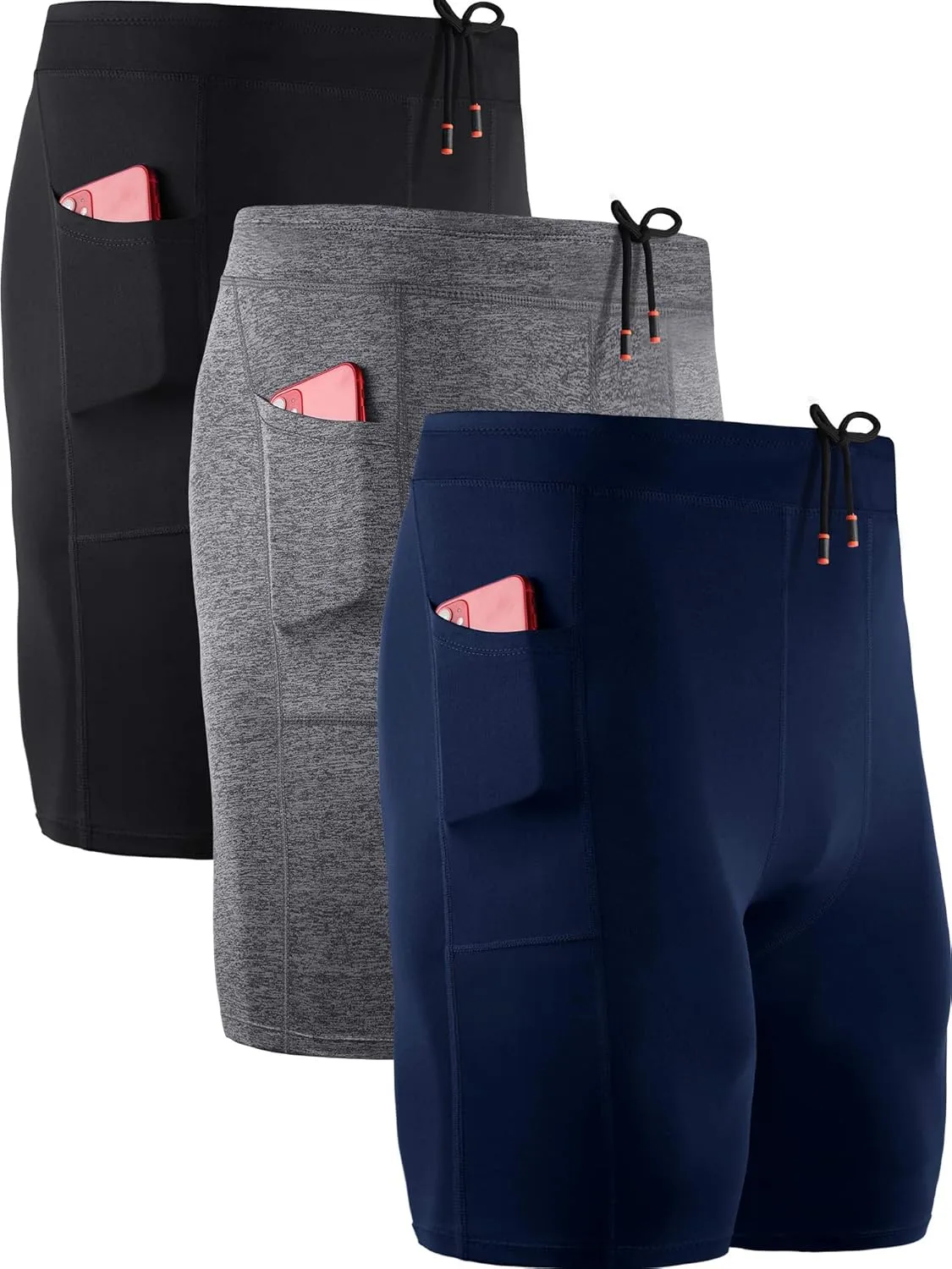 NELEUS Men's 3 Pack Running Compression Shorts with Pockets