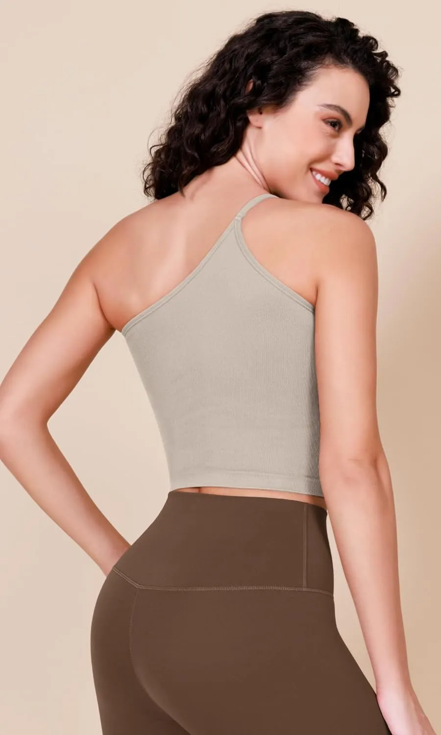 ODODOS One Shoulder Crop Cami Tank for Women Seamless Ribbed Asymmetric Cropped Tops