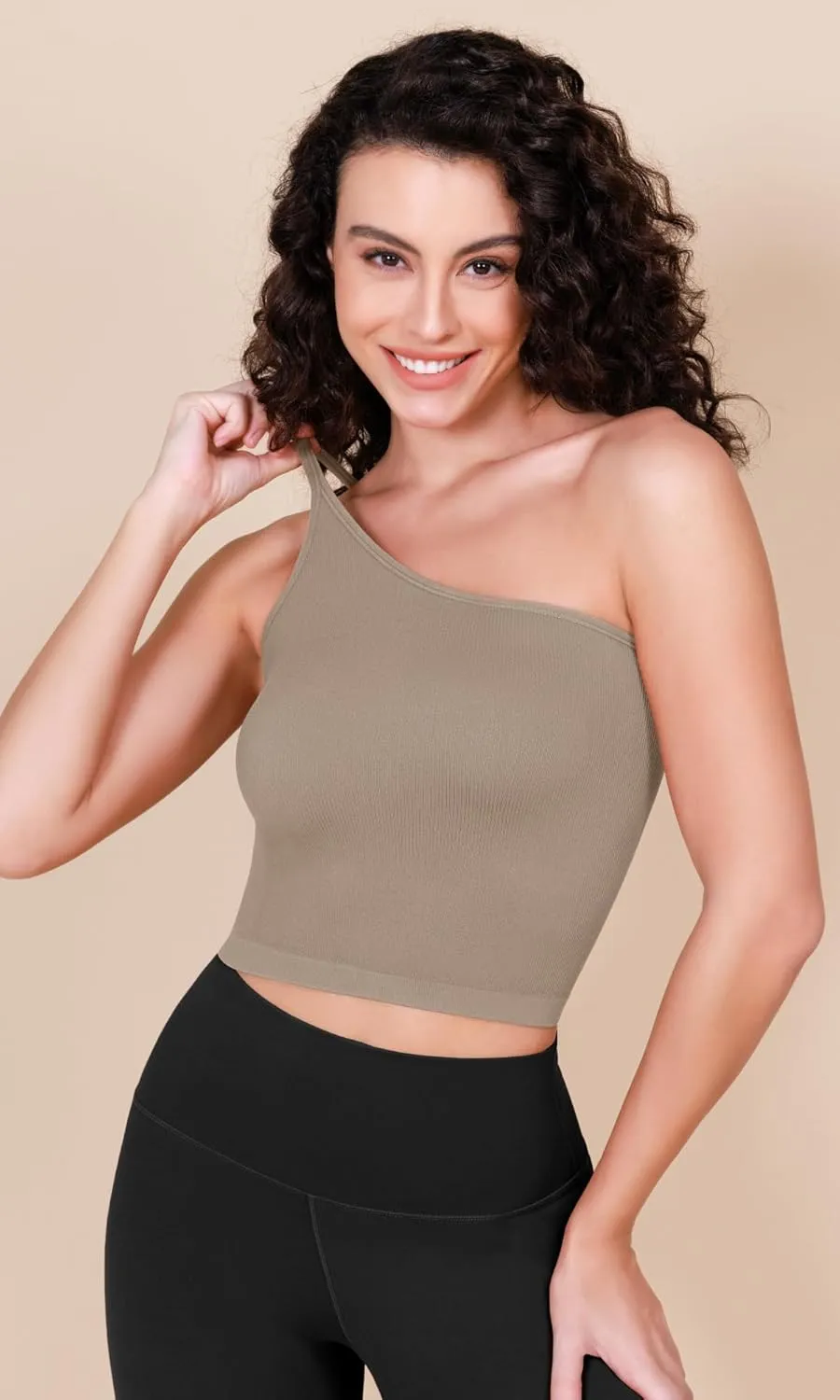 ODODOS One Shoulder Crop Cami Tank for Women Seamless Ribbed Asymmetric Cropped Tops