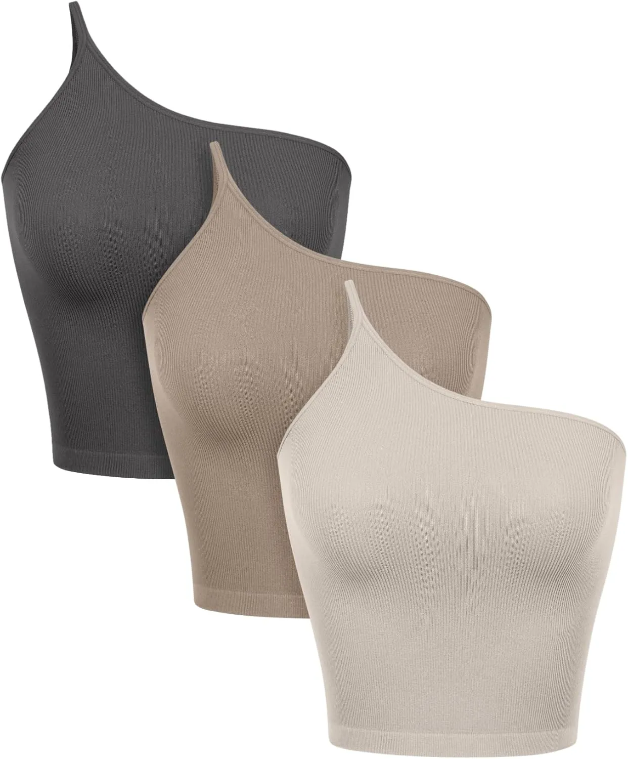 ODODOS One Shoulder Crop Cami Tank for Women Seamless Ribbed Asymmetric Cropped Tops