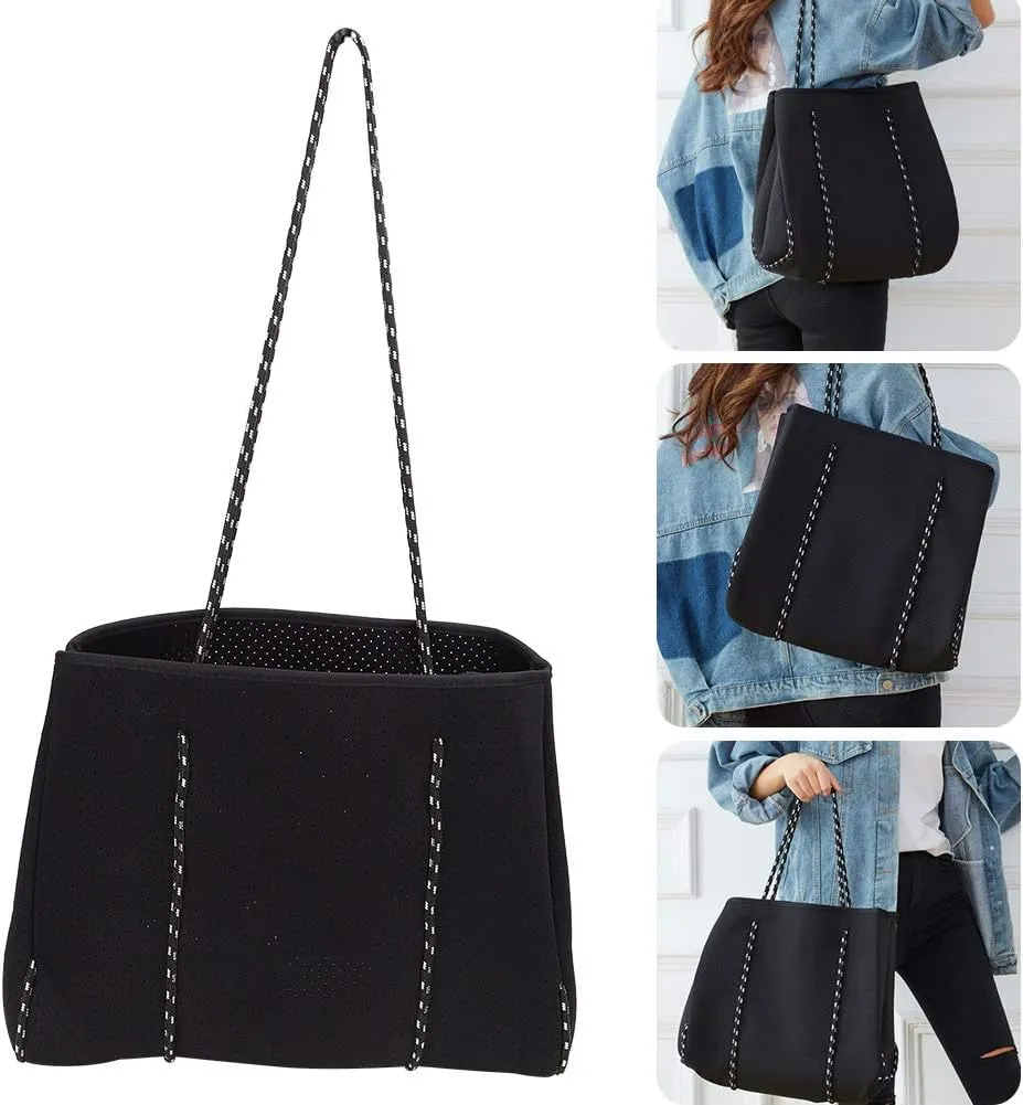 Outdoor Neoprene Large Capacity Casual Perforated Beach Bag Mommy Strap Shopping Bag for Beach, Gym