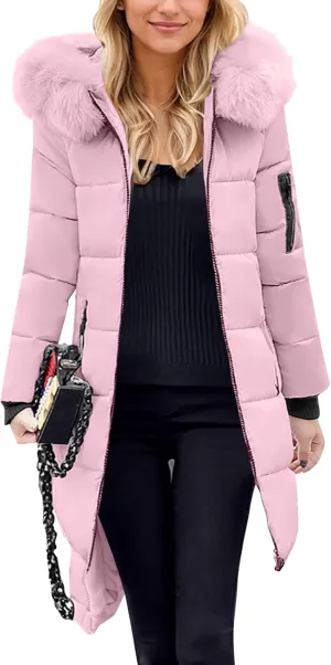 Oversized Faux Fur Hood Jackets for Women 2024 Winter Warm Parka Coats Long Quilted Jacket Thick Jacket Outerwear