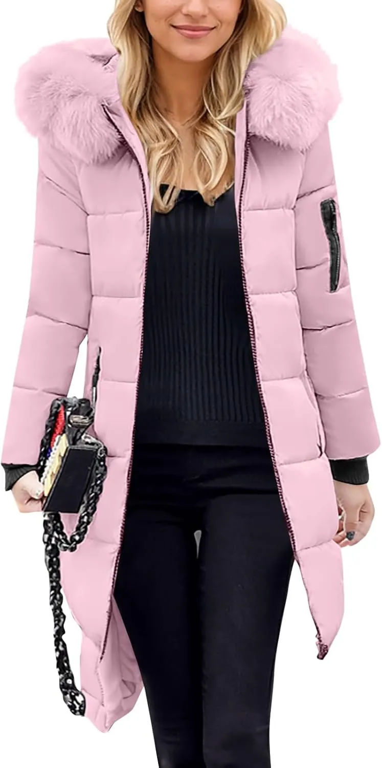 Oversized Faux Fur Hood Jackets for Women 2024 Winter Warm Parka Coats Long Quilted Jacket Thick Jacket Outerwear