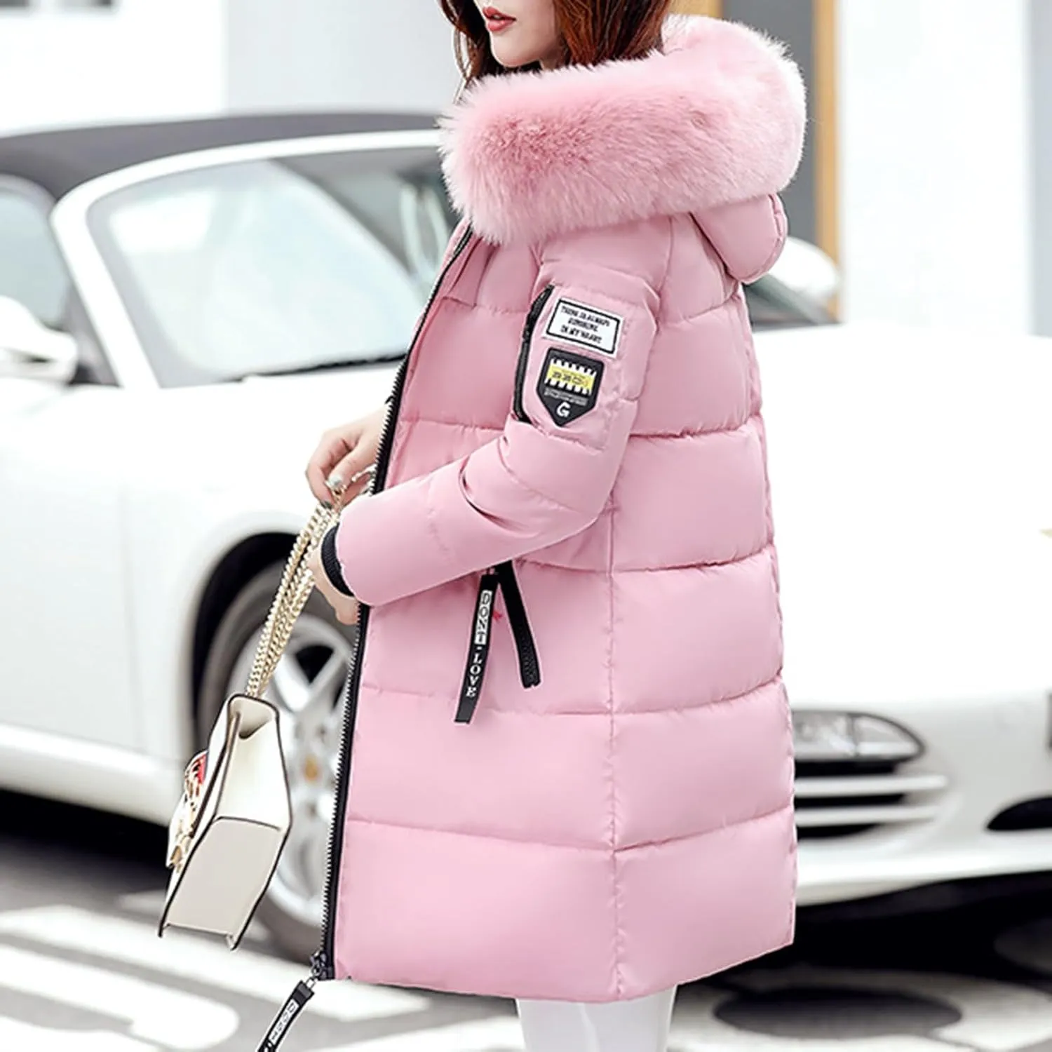 Oversized Faux Fur Hood Jackets for Women 2024 Winter Warm Parka Coats Long Quilted Jacket Thick Jacket Outerwear