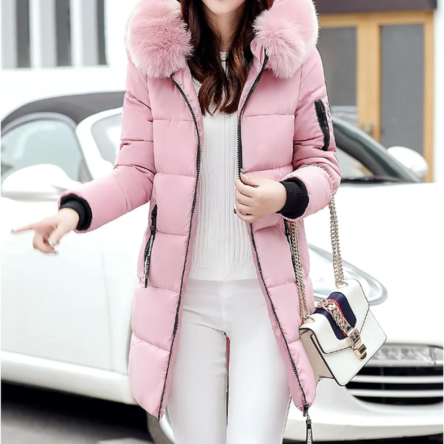 Oversized Faux Fur Hood Jackets for Women 2024 Winter Warm Parka Coats Long Quilted Jacket Thick Jacket Outerwear