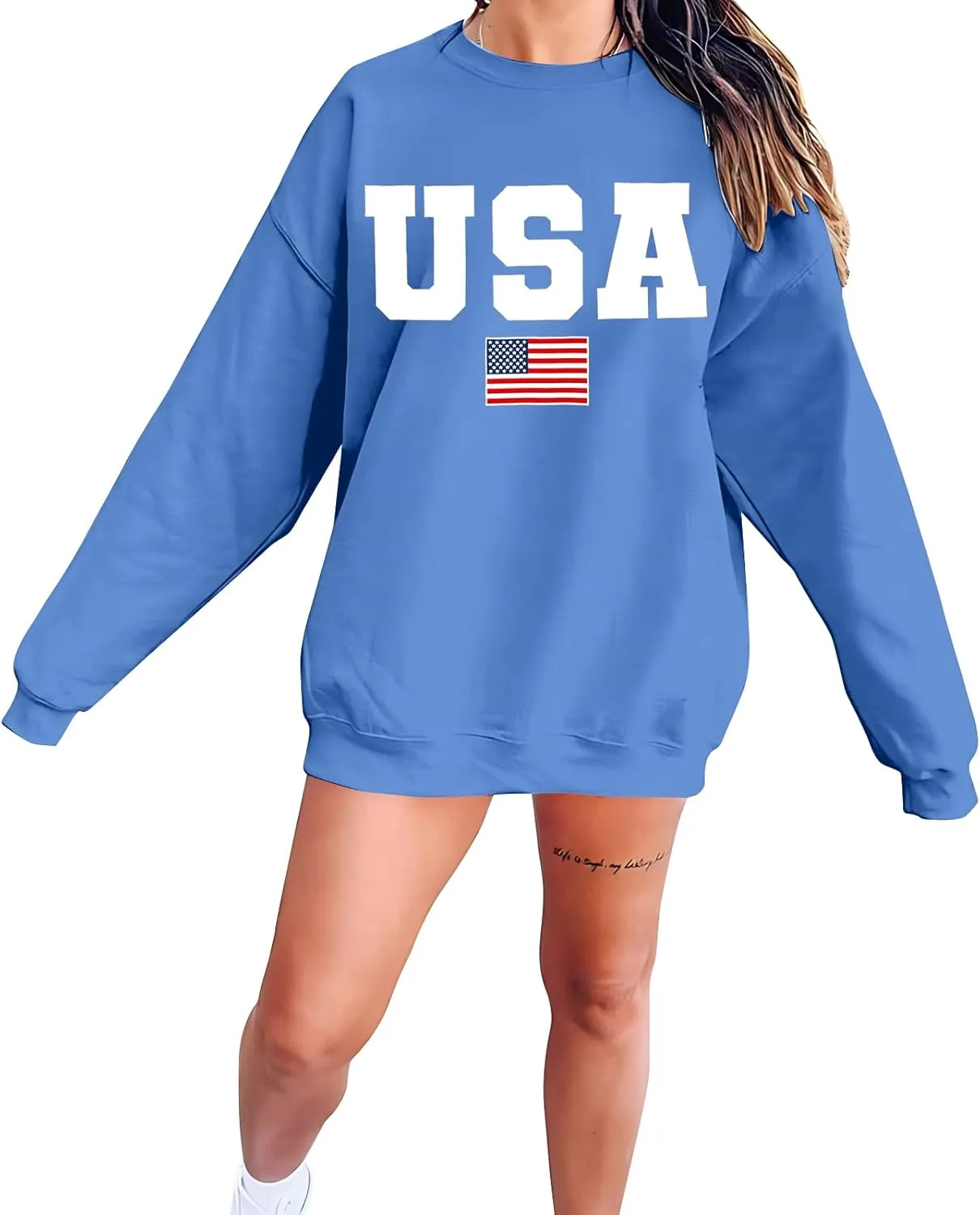 Oversized Usa Sweatshirt Women: Patriotic Tshirt 4th July Shirt Long Sleeve Casual Pullover Tops
