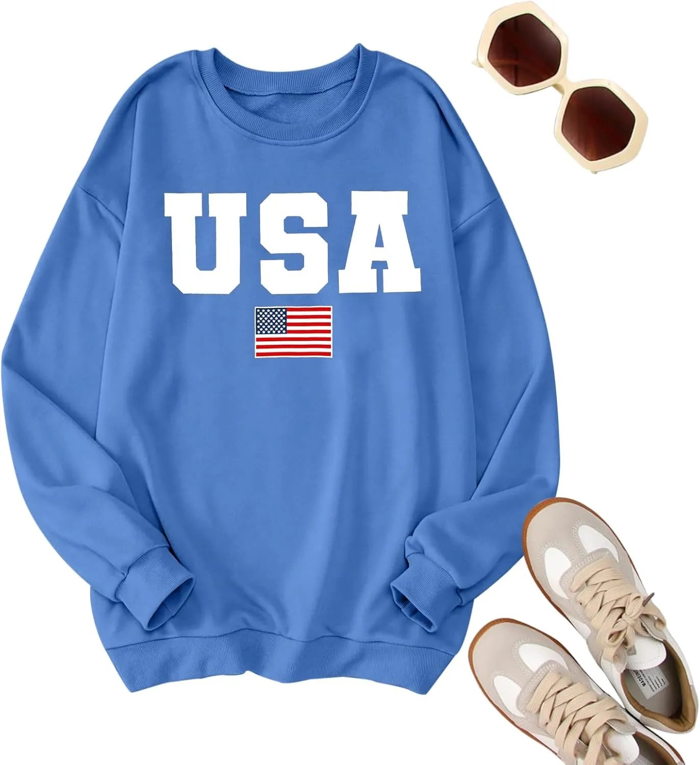 Oversized Usa Sweatshirt Women: Patriotic Tshirt 4th July Shirt Long Sleeve Casual Pullover Tops