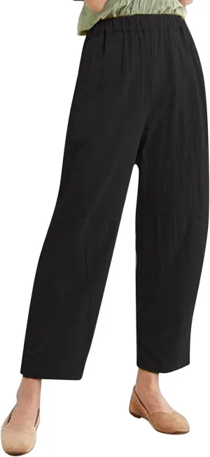 PantalN De Lino para Mujer Trousers Women Loose Wide Leg Pants Summer Fashion Solid Color Linen Work Pants for Women