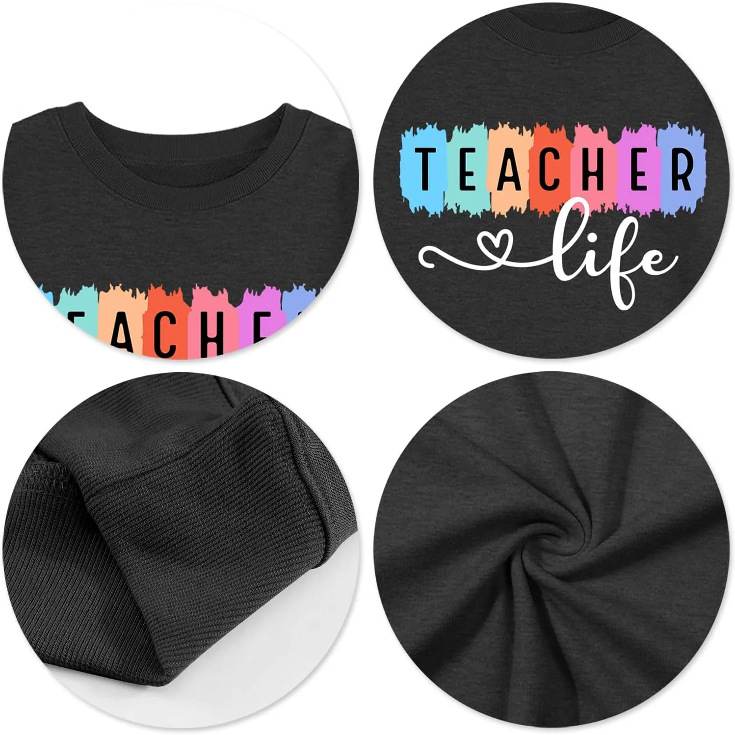 PECHAR Teacher Sweatshirt for Women: Colorful Teacher Crewneck Sweatshirt Teach Long Sleeve Pullover Shirt Tops