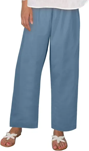 Plus Size Linen Cropped Pants for Women Summer Petite Lightweight Wide Leg Palazzo Elastic Waist Ladies Capri Pants