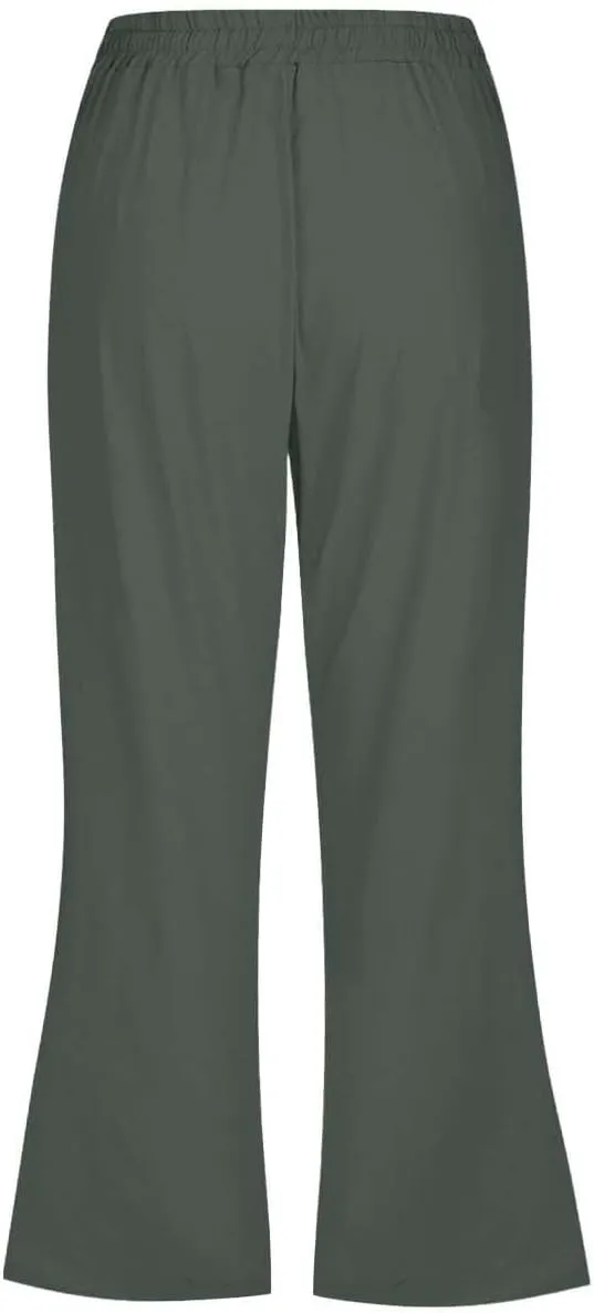 Pull On Linen Capris for Women Dressy Casual Stretch Lightweight Capri Elastic High Waist Lounge Pants 2025 Summer S-5X