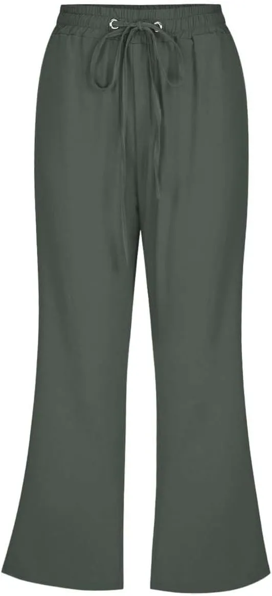 Pull On Linen Capris for Women Dressy Casual Stretch Lightweight Capri Elastic High Waist Lounge Pants 2025 Summer S-5X