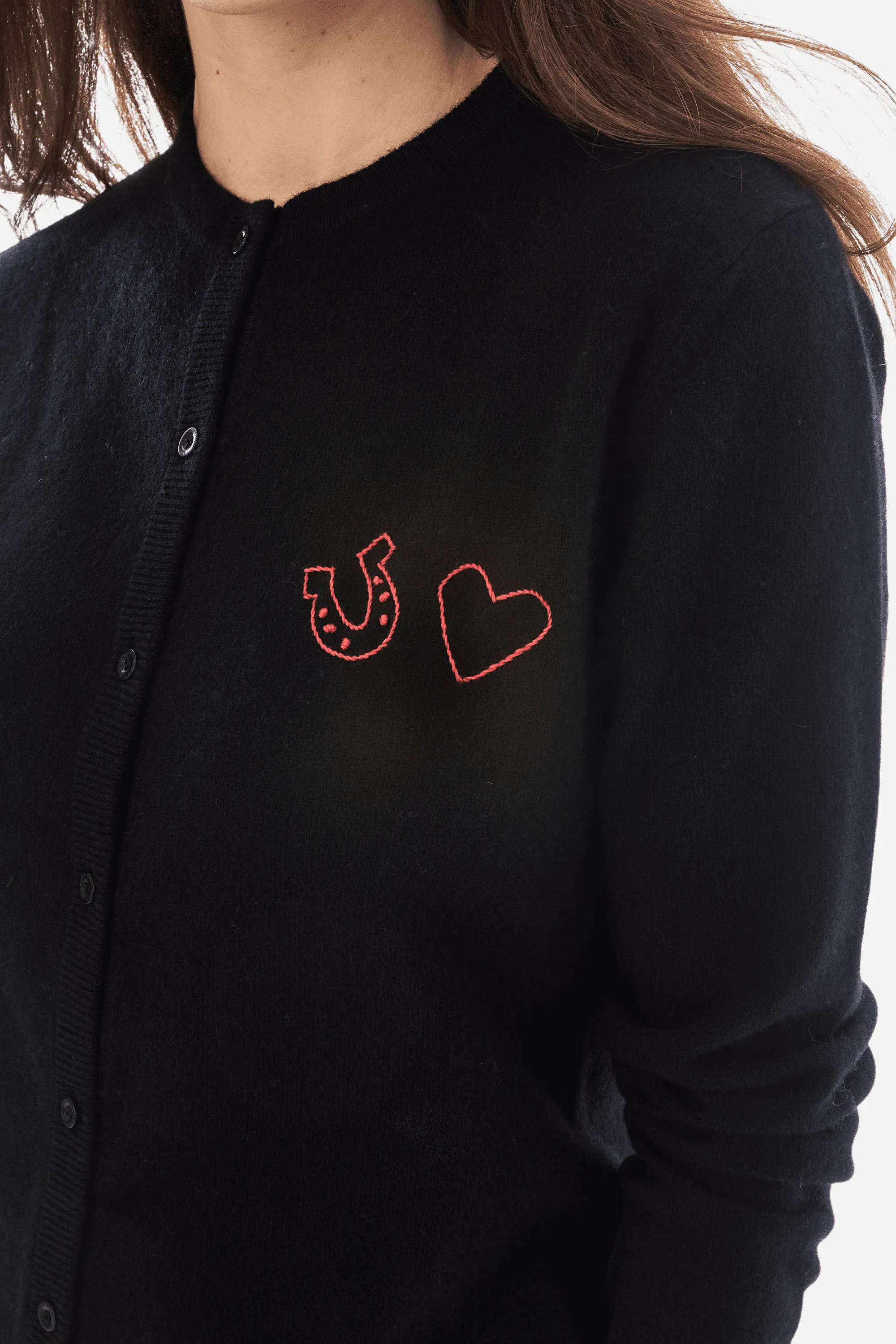 "Horse Love" Cardigan (a KAVAL Exclusive) - Black with Red Stitching