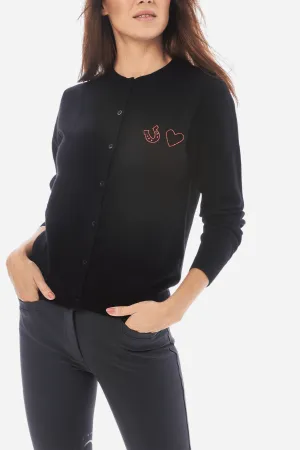 "Horse Love" Cardigan (a KAVAL Exclusive) - Black with Red Stitching